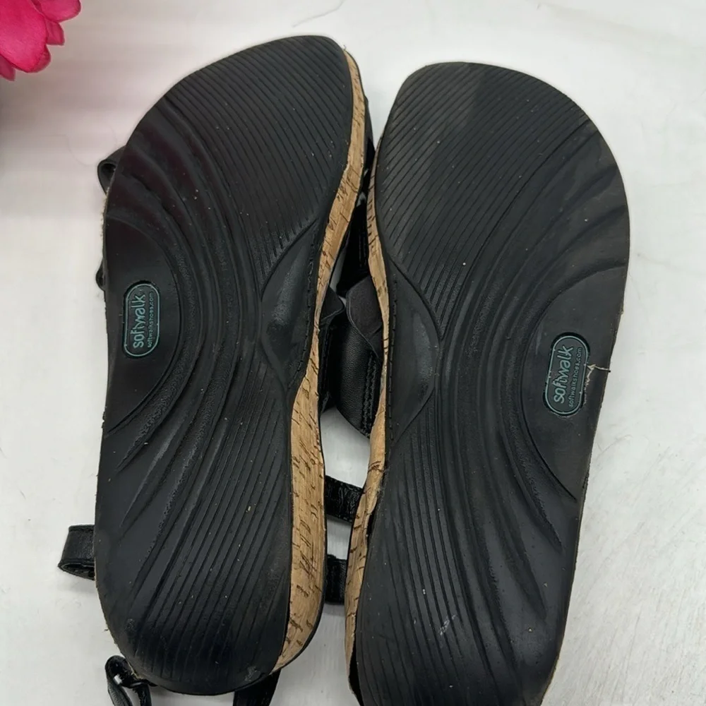 Soft Balk Black Leather Strappy Sandals Size 10 BSN5603